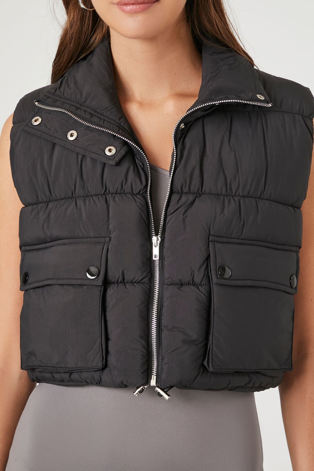 Cropped Zip-Up Puffer Vest - Image 5