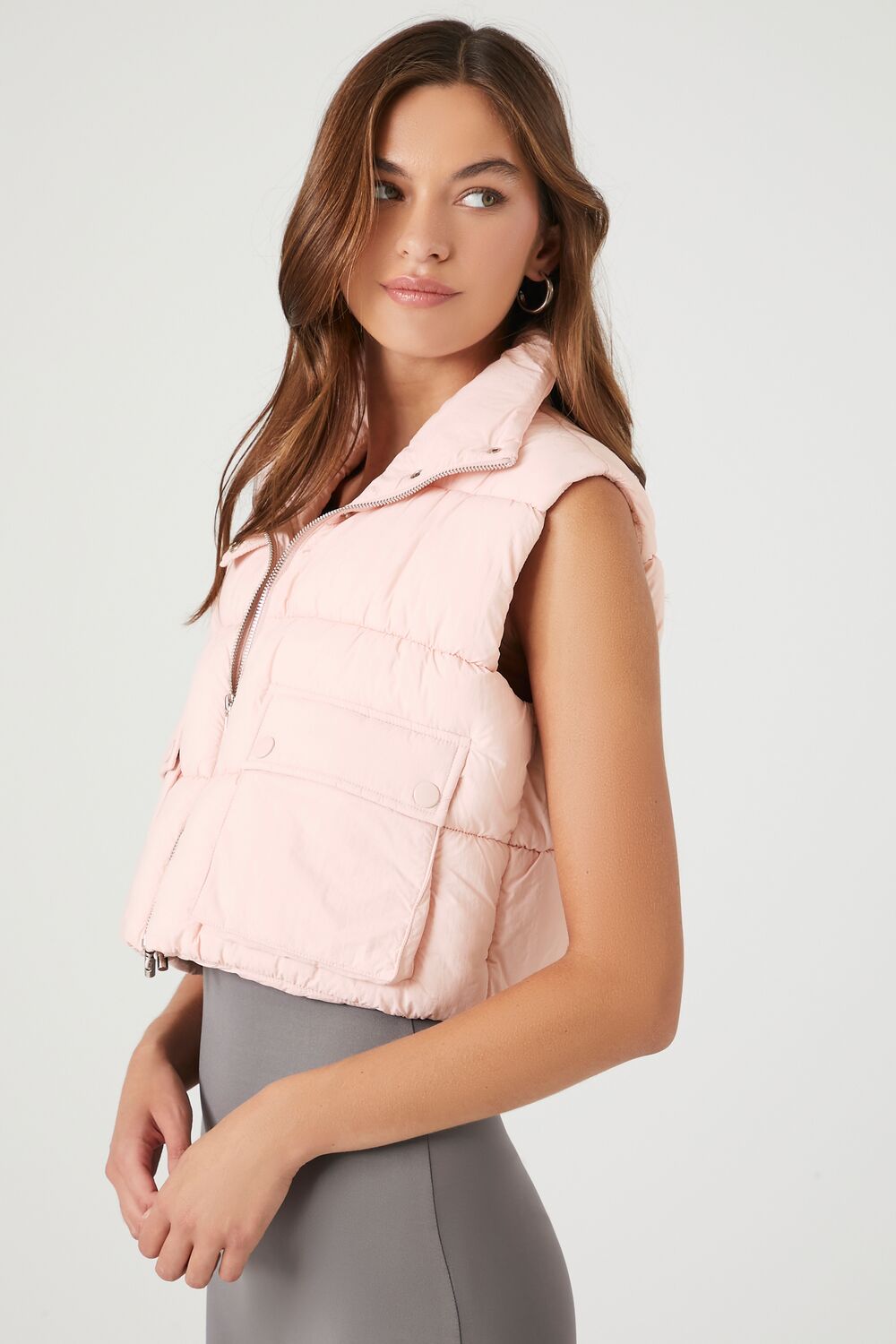 Cropped Zip-Up Puffer Vest - Image 7