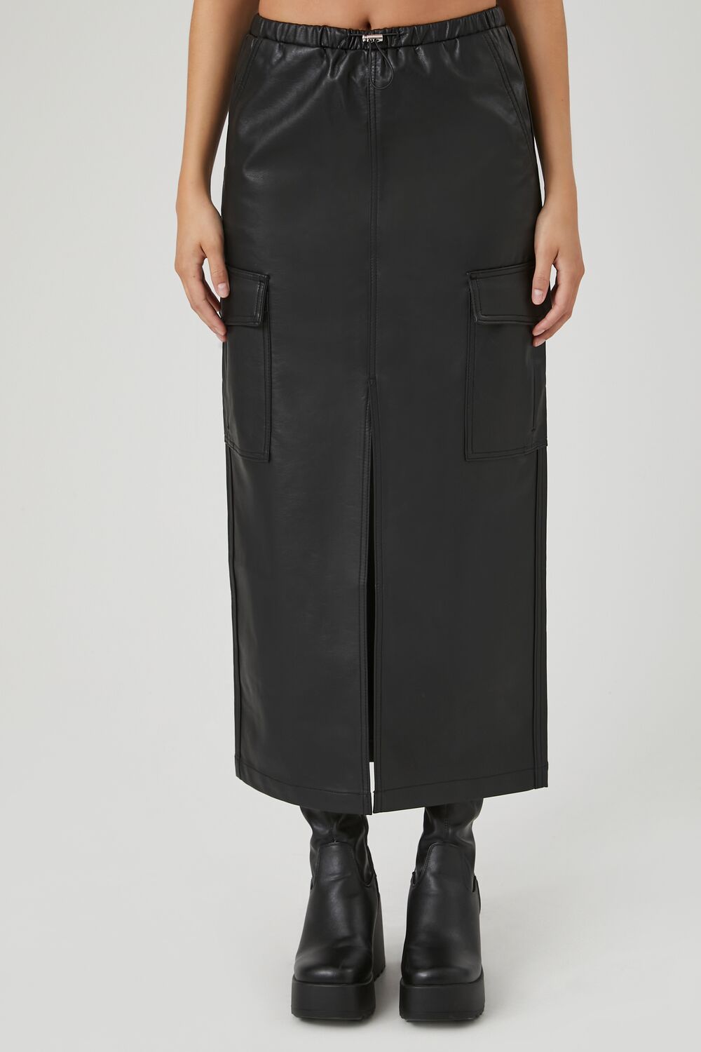 Faux Leather Maxi Slit Skirt - Image 2