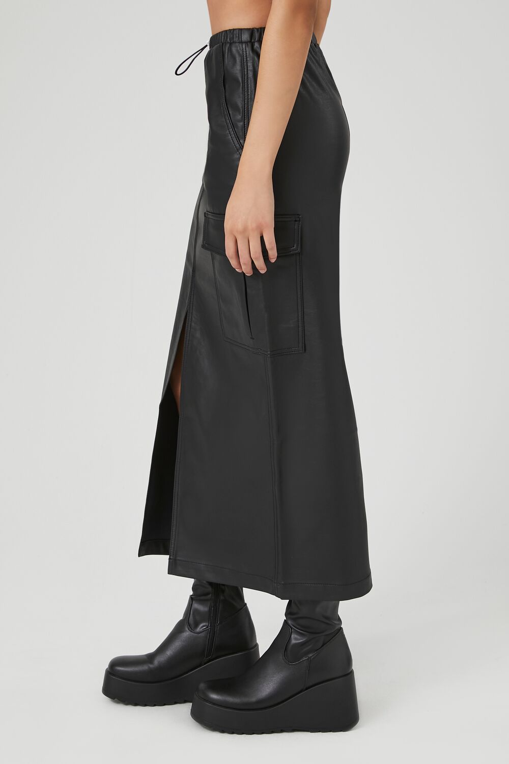 Faux Leather Maxi Slit Skirt - Image 3
