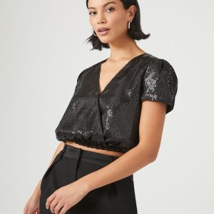 Sequin Surplice Crop Top