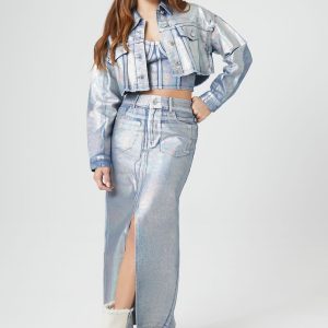 Iridescent Denim A-Line Maxi Skirt