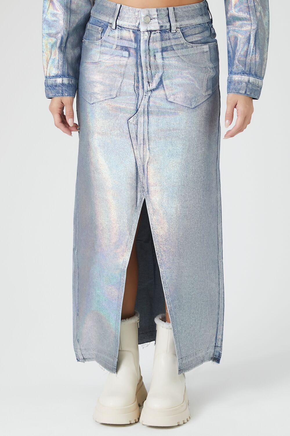 Iridescent Denim A-Line Maxi Skirt - Image 2