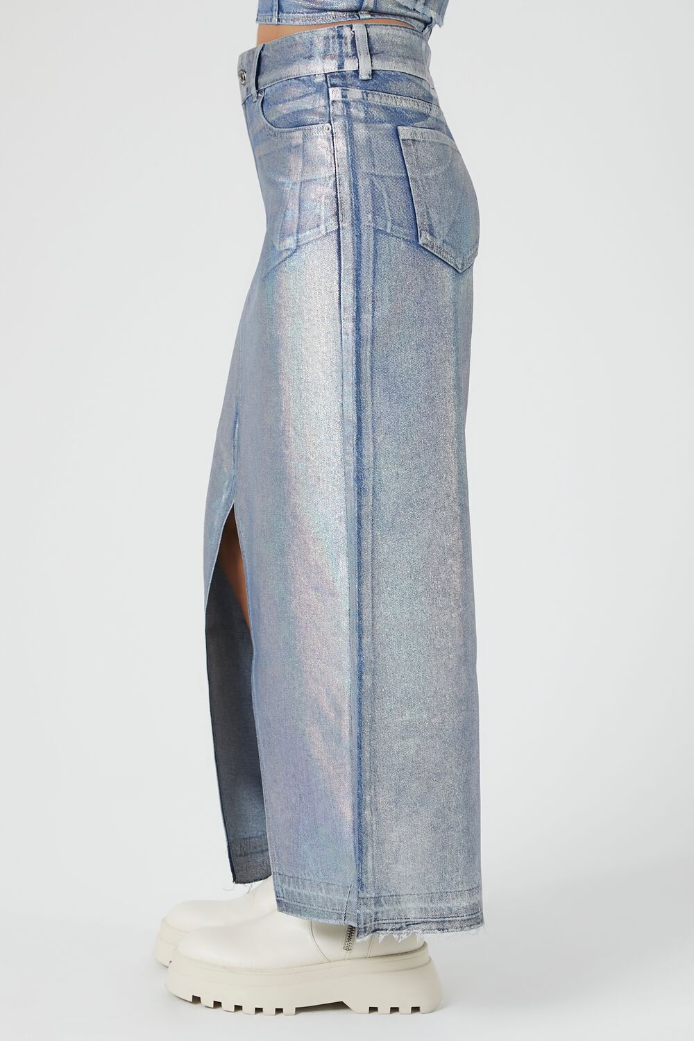 Iridescent Denim A-Line Maxi Skirt - Image 3