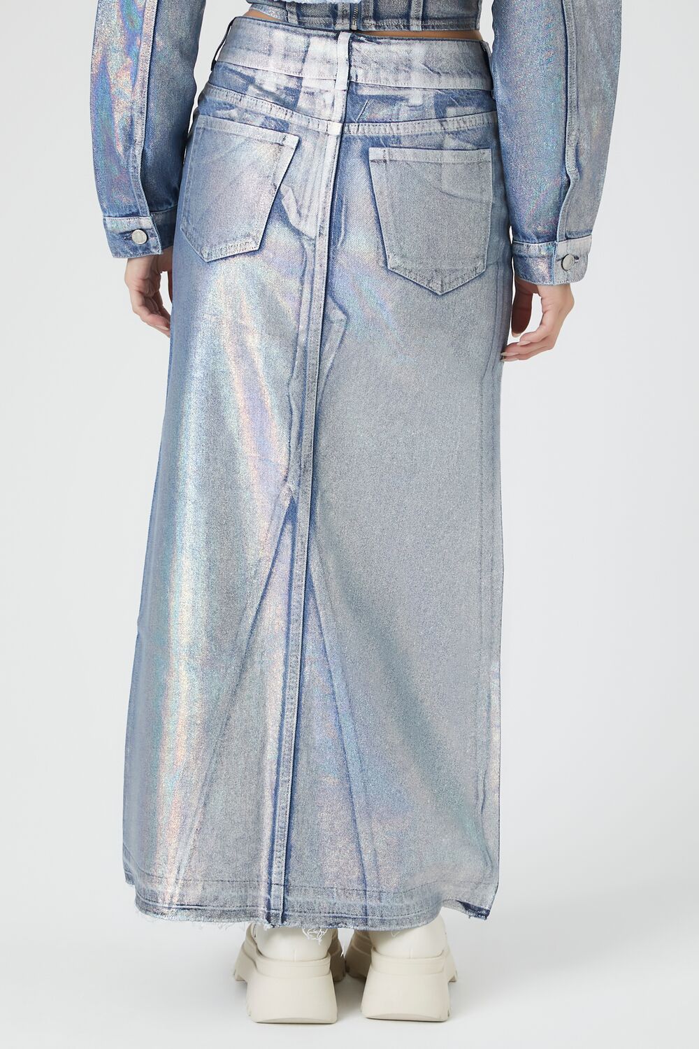 Iridescent Denim A-Line Maxi Skirt - Image 4