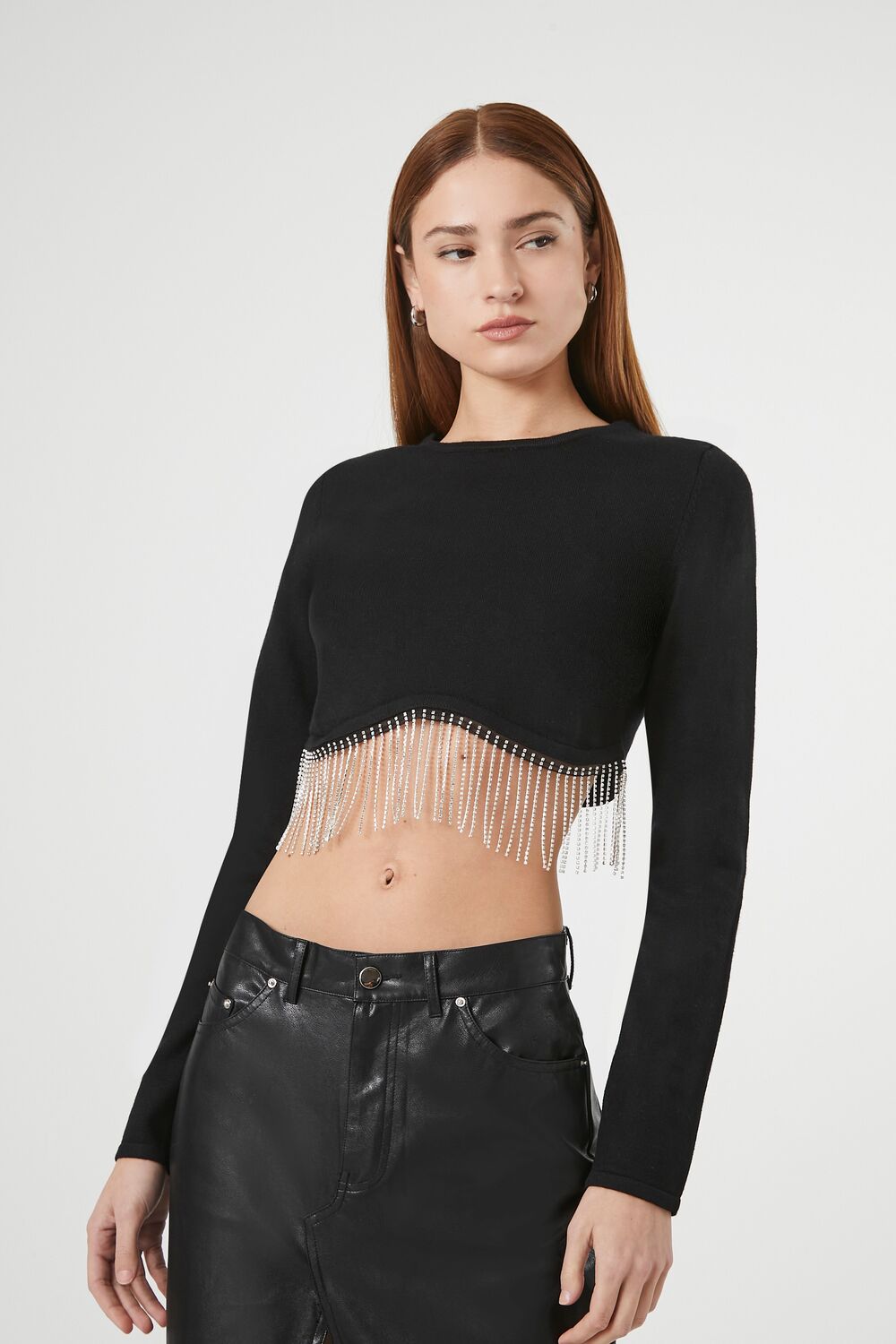 Rhinestone-Fringe Crop Top