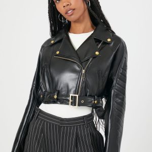 Cropped Faux Leather Moto Jacket
