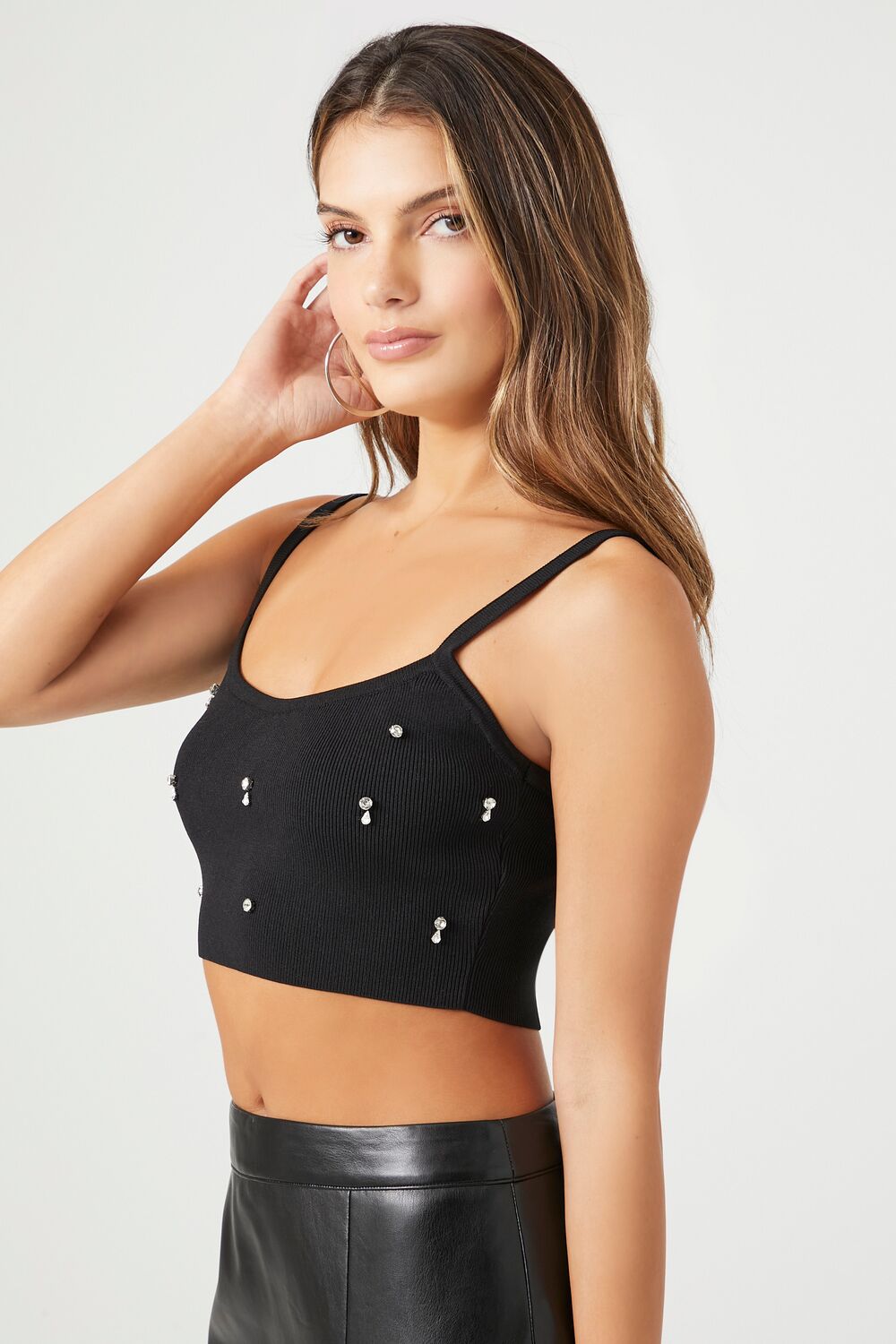 Sweater-Knit Rhinestone Cropped Cami - Image 2