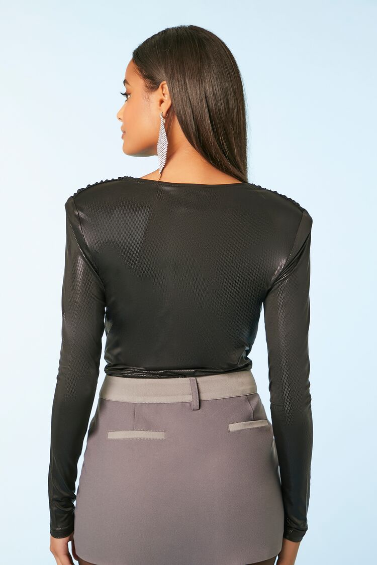 Metallic Knit V-Neck Top - Image 3