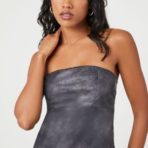 Faux Leather Asymmetrical Tube Top