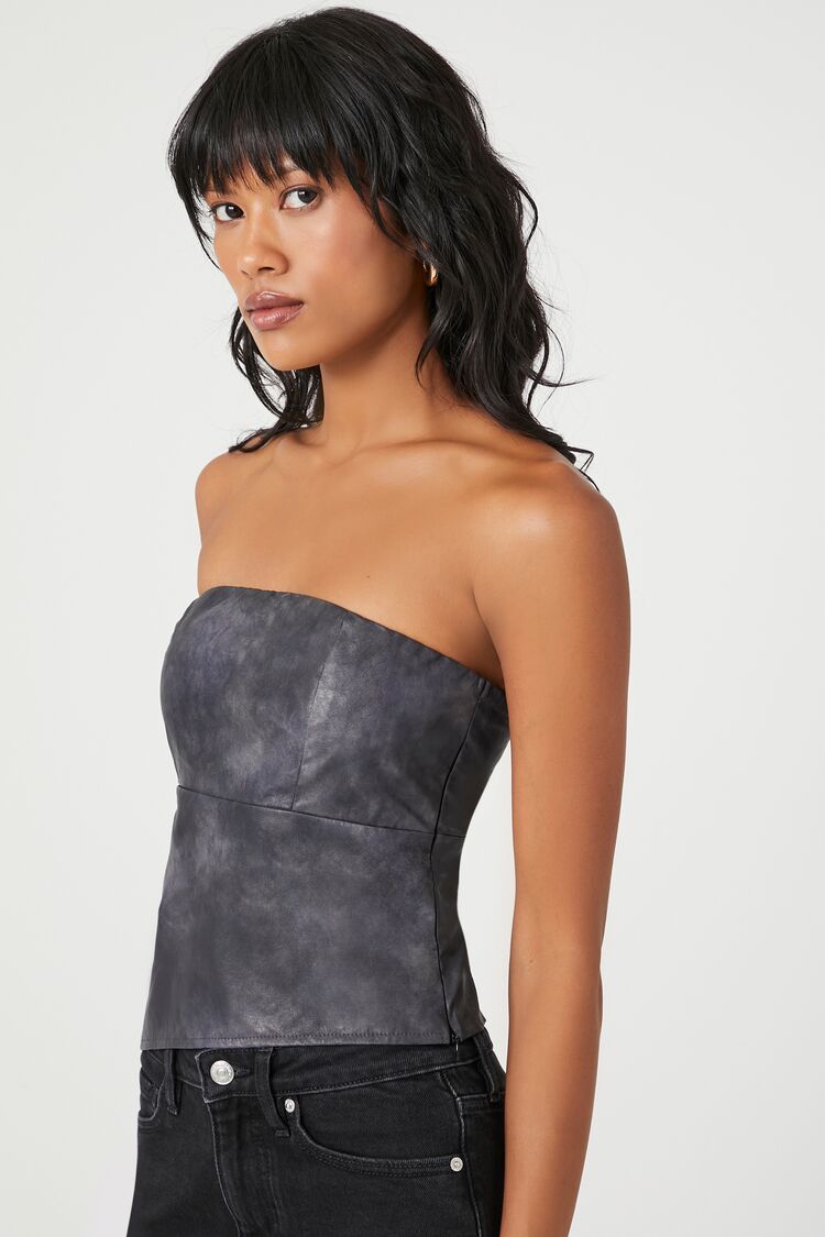 Faux Leather Asymmetrical Tube Top - Image 2