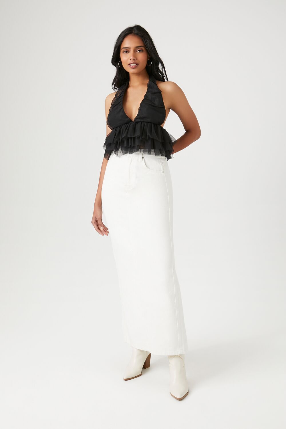 Mesh Ruffle Halter Crop Top - Image 4