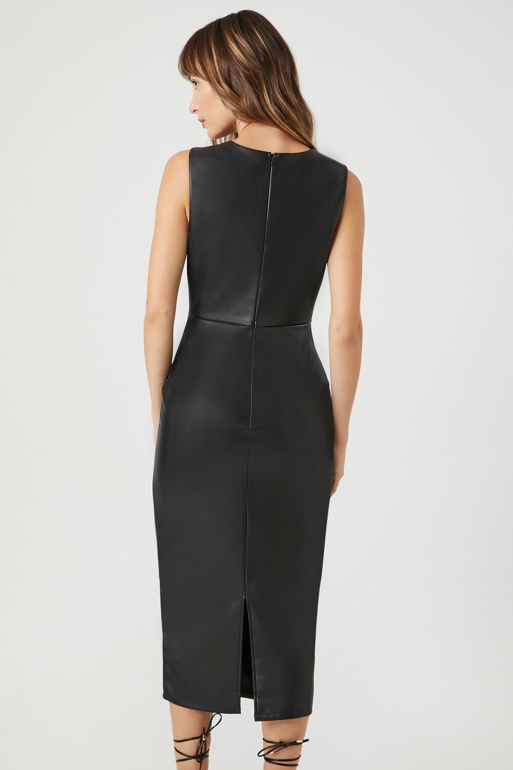 Faux Leather Sleeveless Midi Dress - Image 4