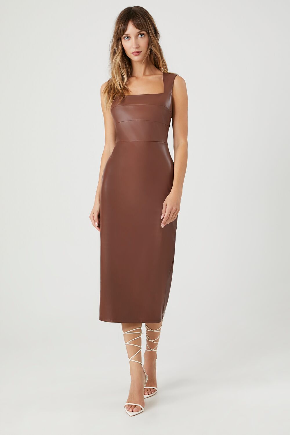 Faux Leather Sleeveless Midi Dress - Image 6