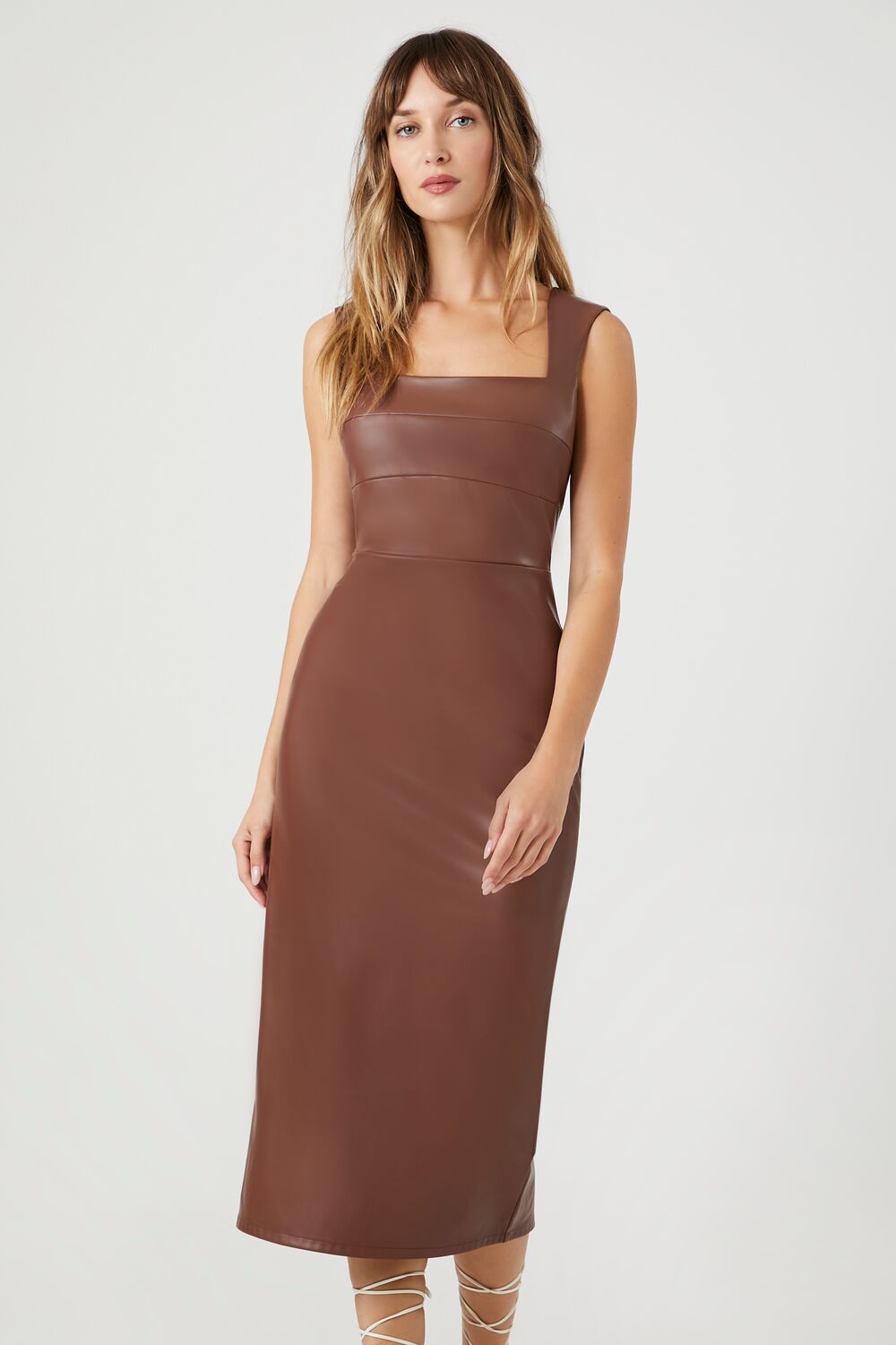 Faux Leather Sleeveless Midi Dress - Image 7