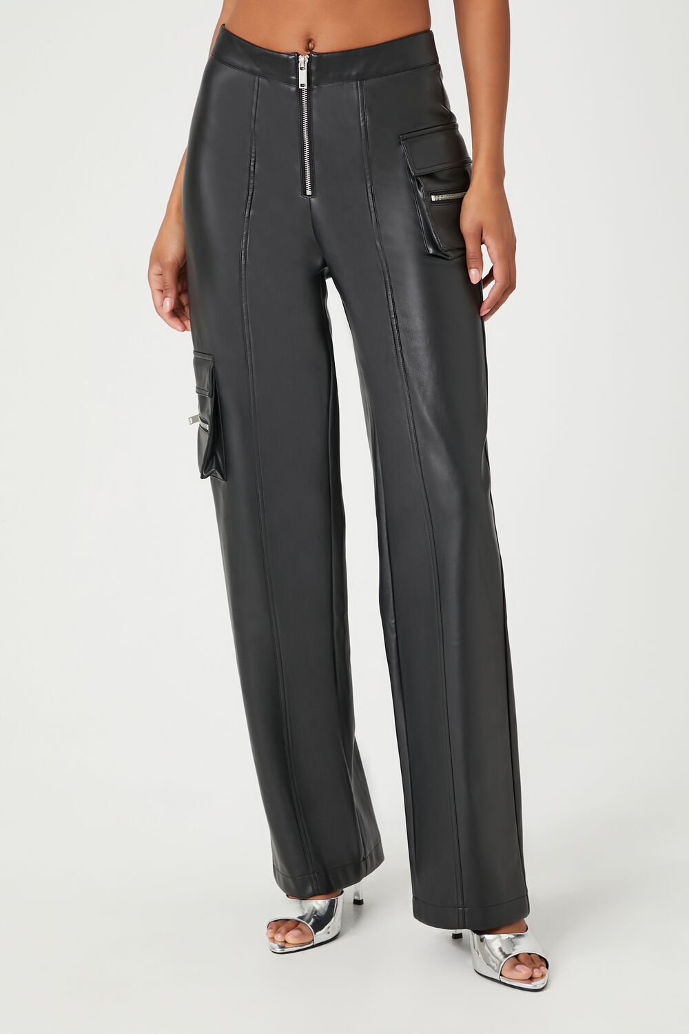 Faux Leather Cargo Ankle Pants - Image 2