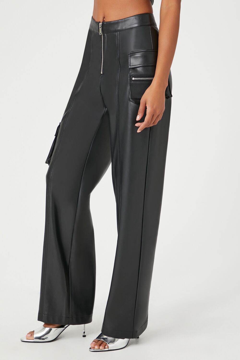 Faux Leather Cargo Ankle Pants - Image 3