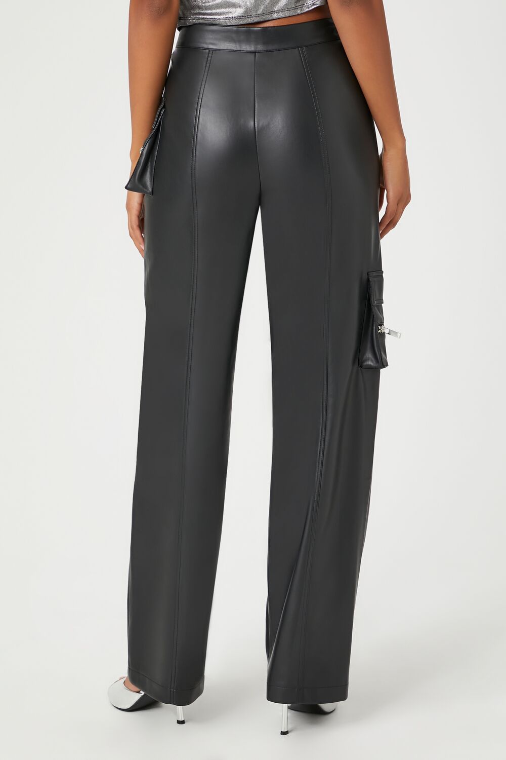 Faux Leather Cargo Ankle Pants - Image 4
