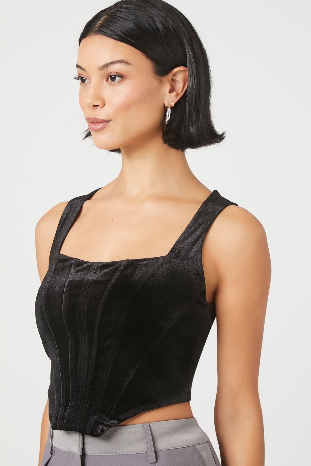 Velvet Bustier Cropped Tank Top - Image 2
