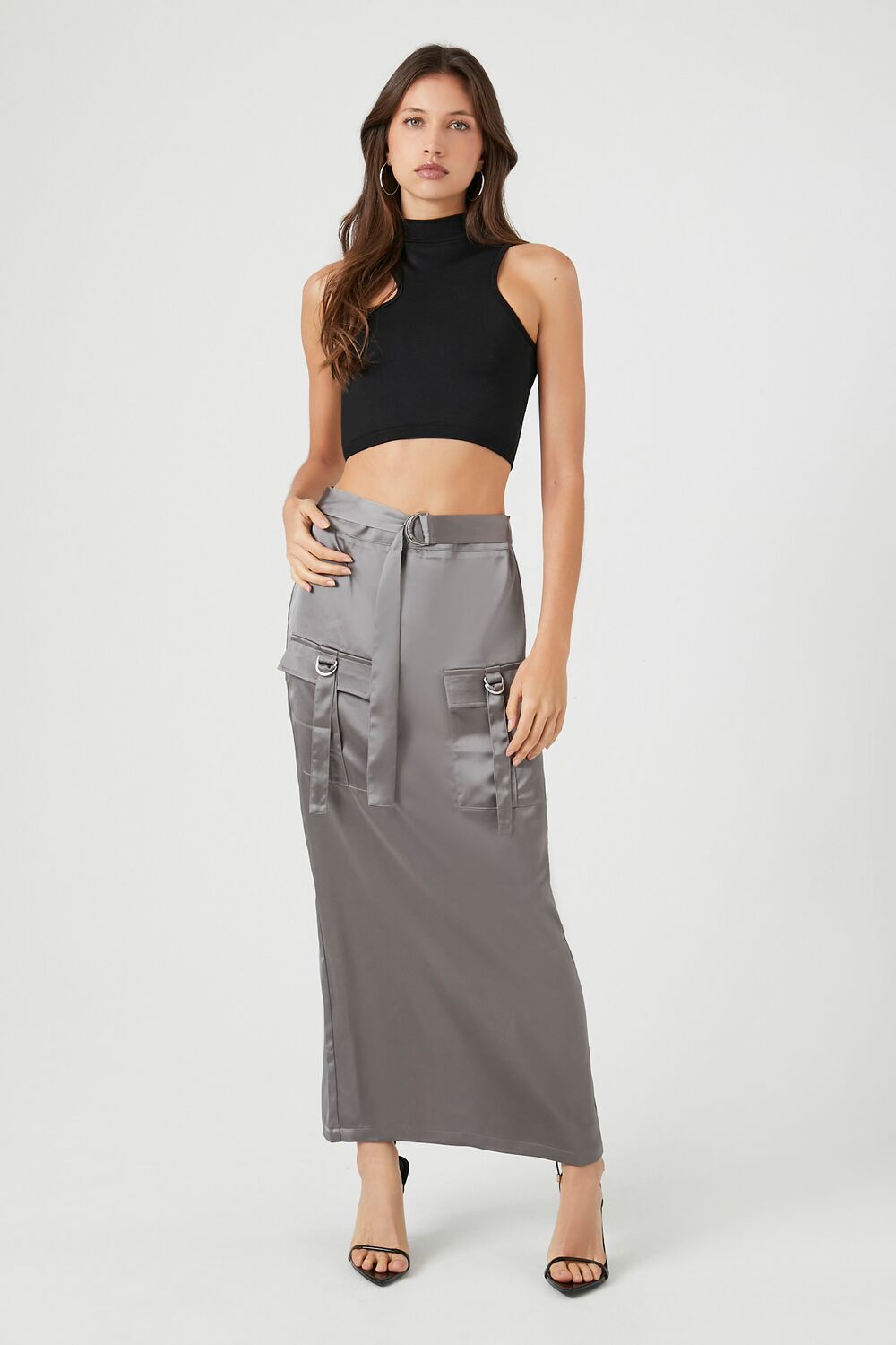 Satin Cargo Maxi Skirt