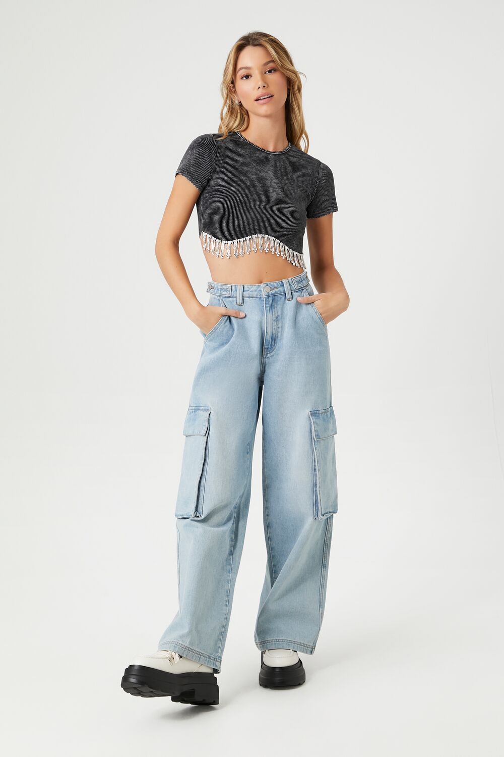 Rhinestone-Fringe Cropped Tee - Image 4