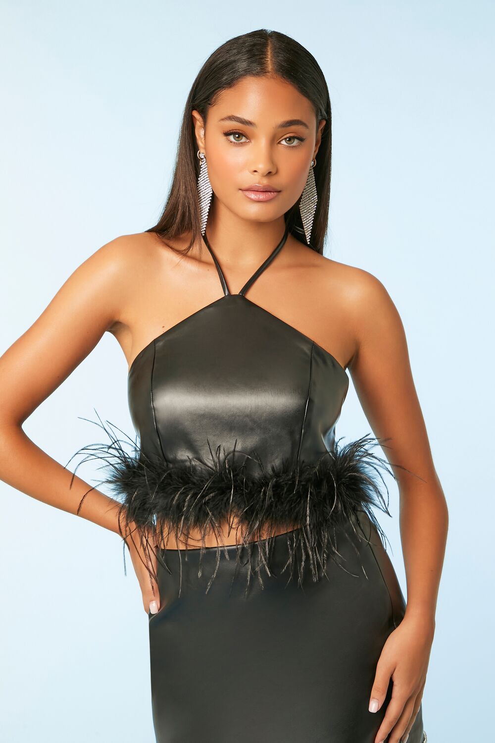 Feather Halter Crop Top