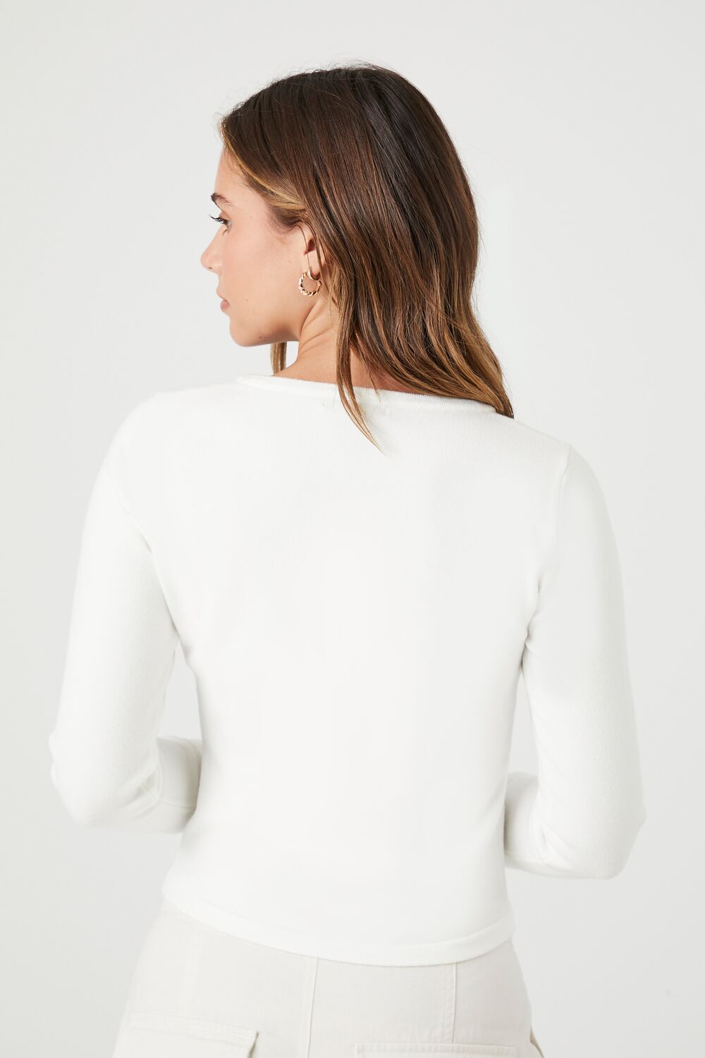 Cropped Sweater-Knit Henley Top - Image 3
