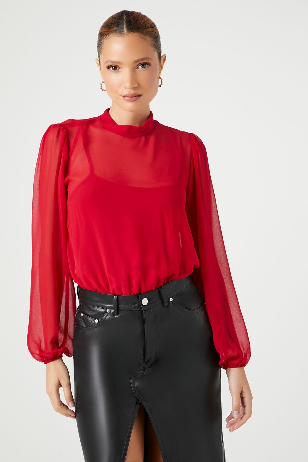 Chiffon Mock Neck Bodysuit - Image 6