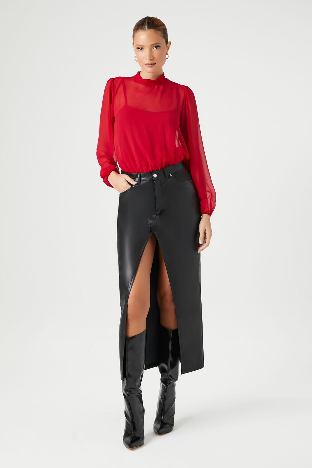 Chiffon Mock Neck Bodysuit - Image 9