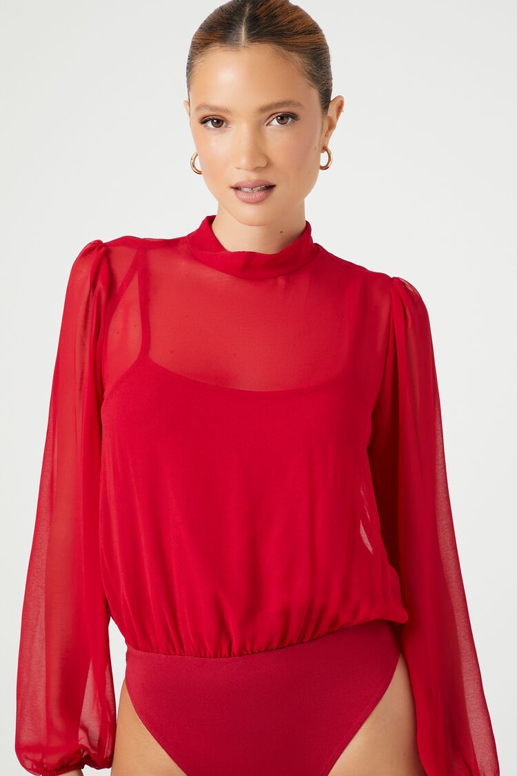 Chiffon Mock Neck Bodysuit - Image 10