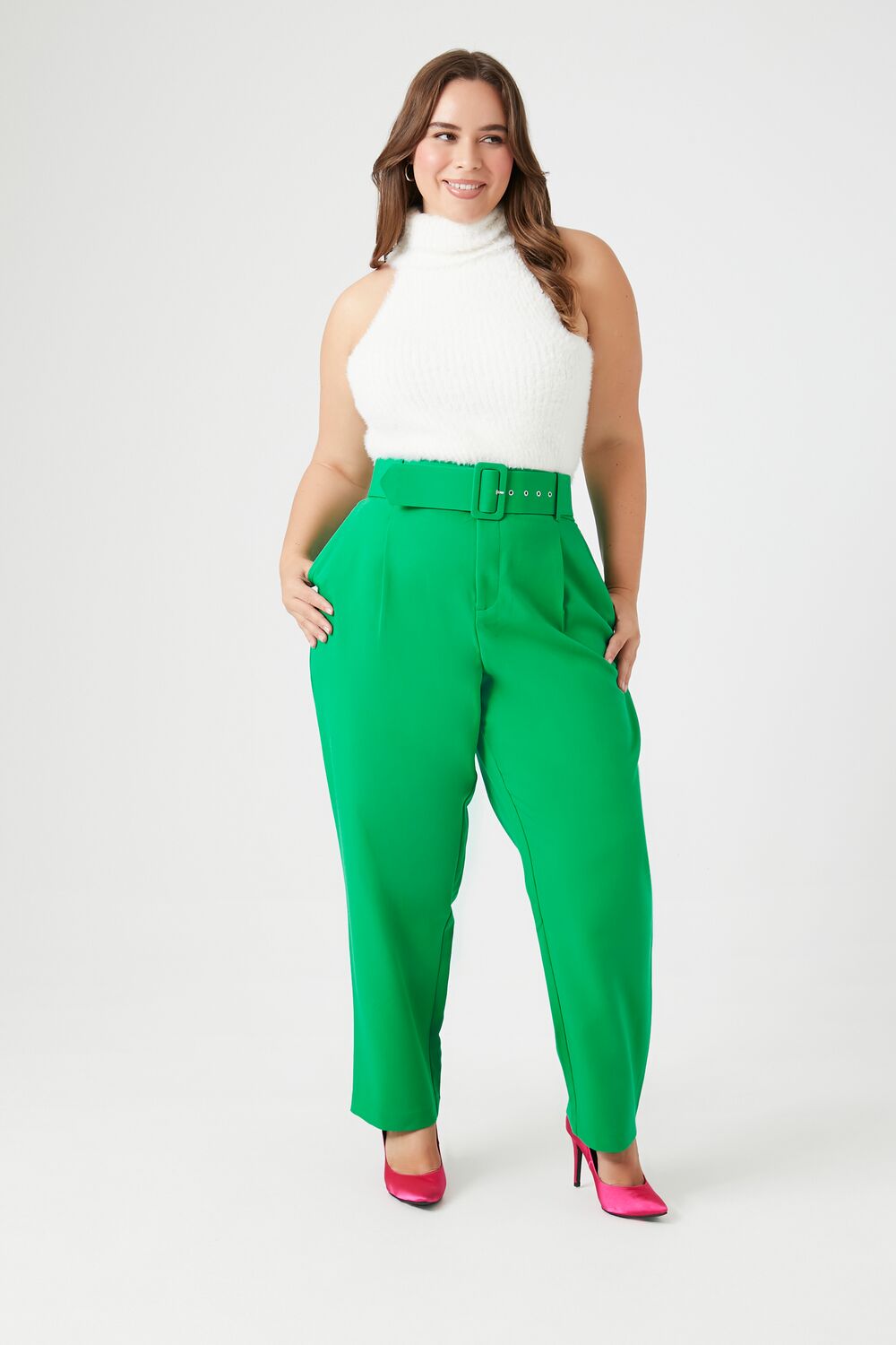 Plus Size Belted Trouser Pants