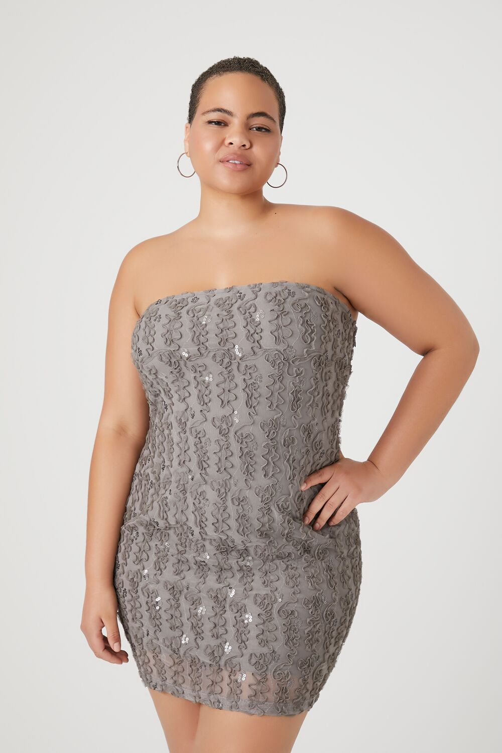 Plus Size Textured Mesh Mini Tube Dress - Image 2