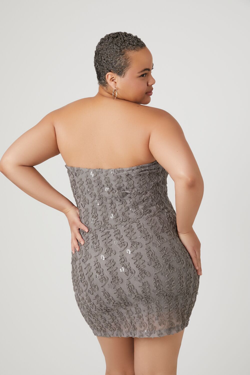 Plus Size Textured Mesh Mini Tube Dress - Image 4