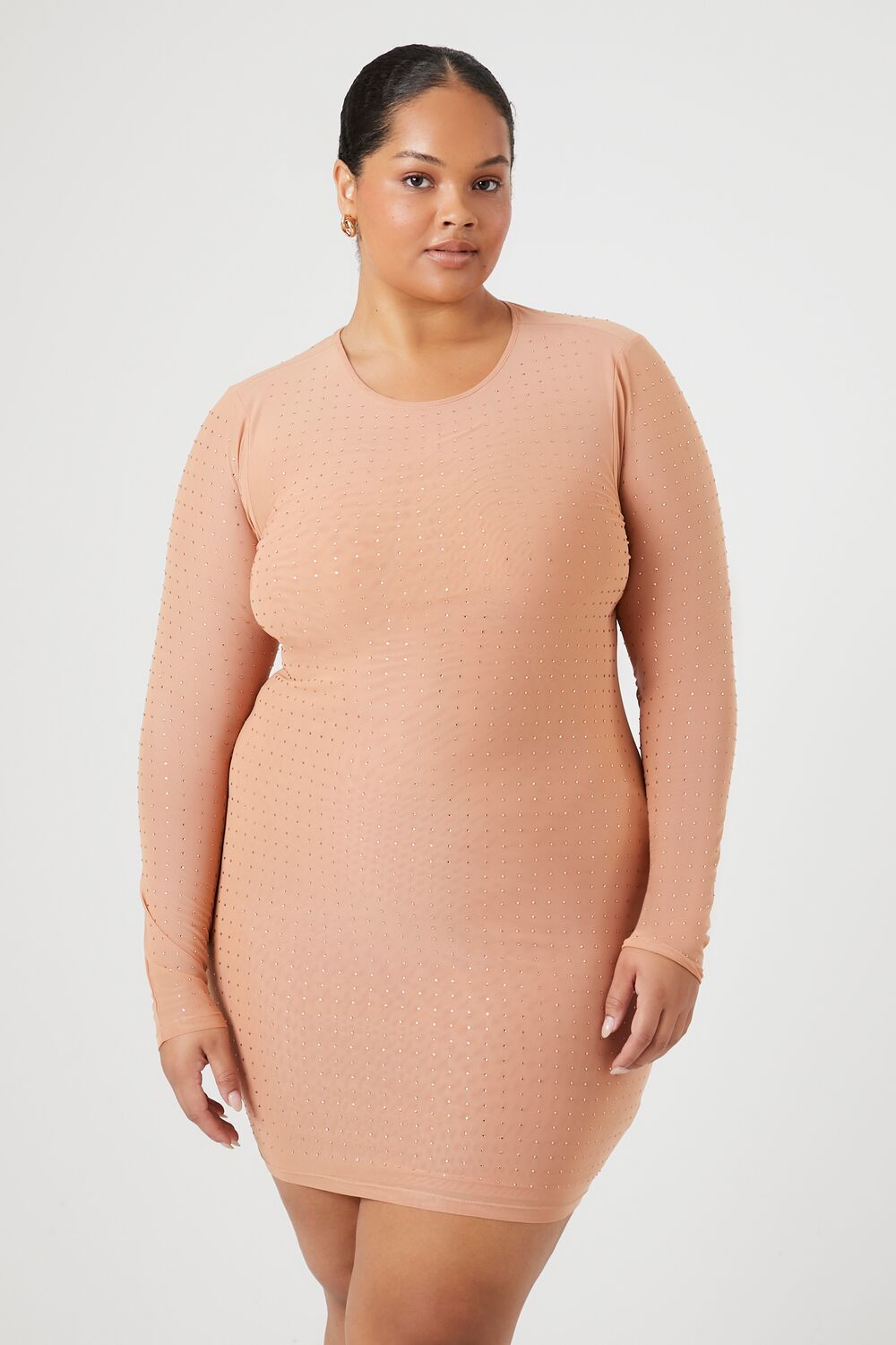 Plus Size Rhinestone Mesh Dress