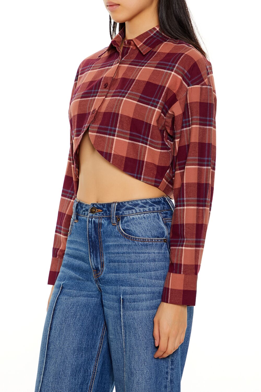 Plaid Flannel Cropped Shirt - Image 4