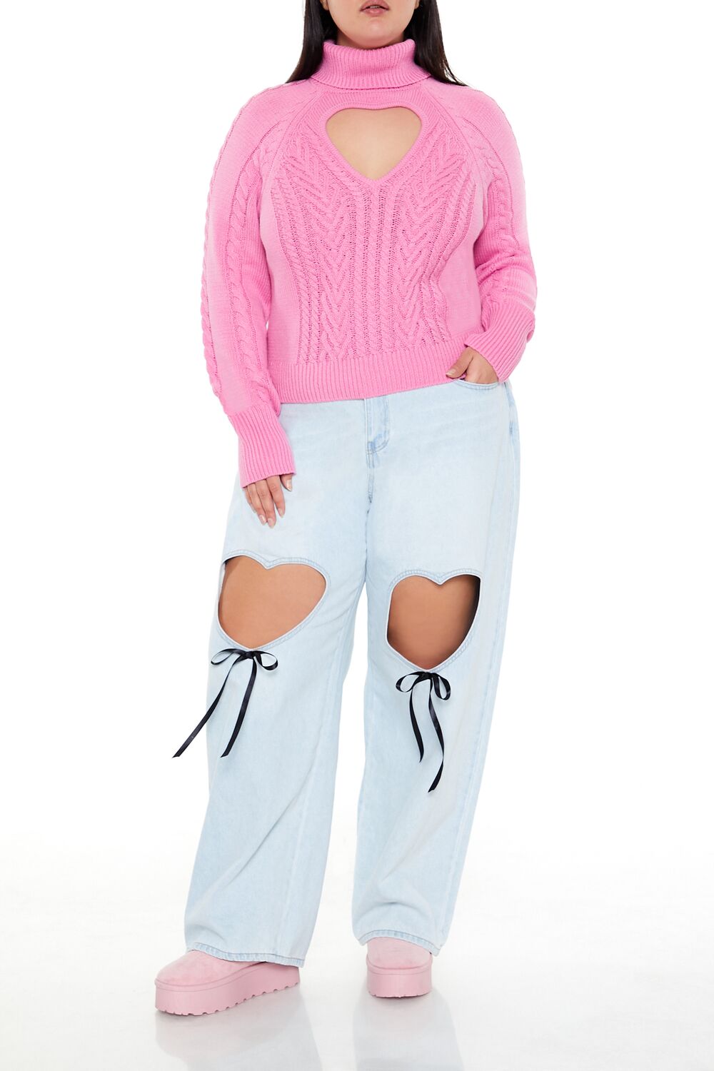 Plus Size Heart Cutout Sweater - Image 2