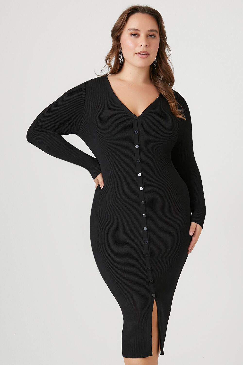 Plus Size Faux Fur-Trim Sweater Midi Dress - Image 4