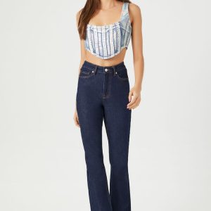 Denim Curved-Hem Crop Top