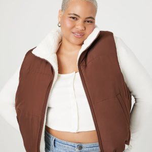 Plus Size Reversible Faux Shearling Puffer Vest