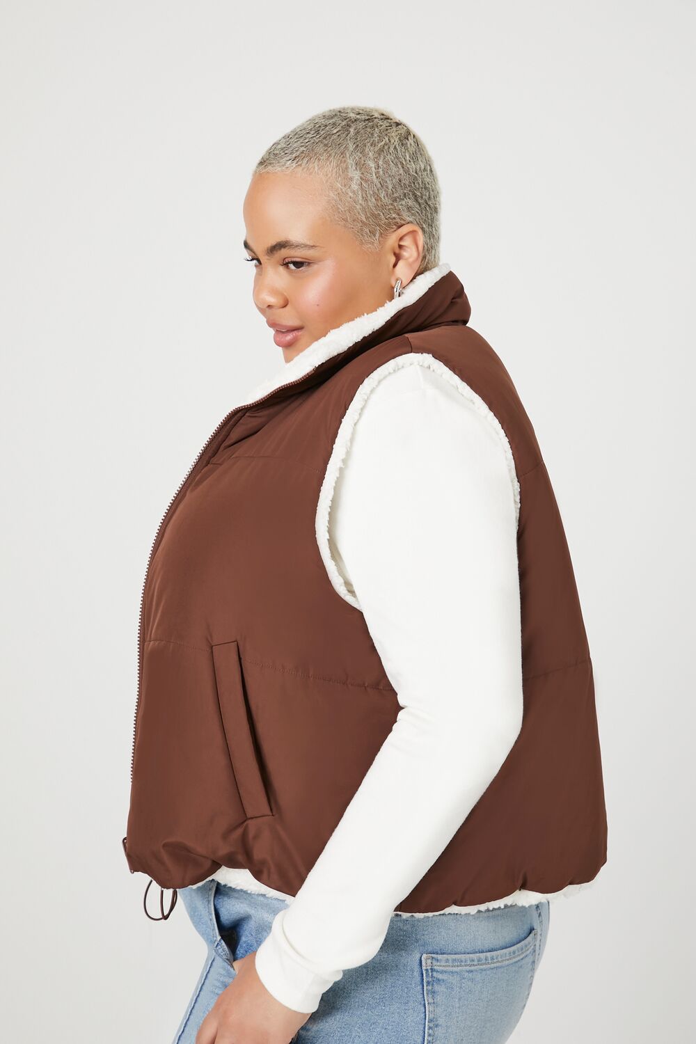 Plus Size Reversible Faux Shearling Puffer Vest - Image 2