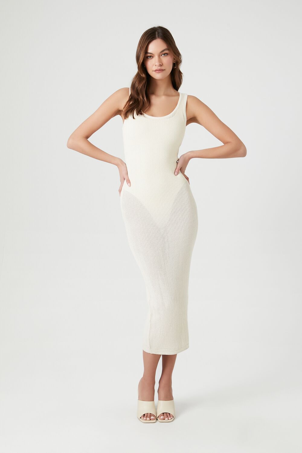 Sheer Bodycon Midi Sweater Dress - Image 7