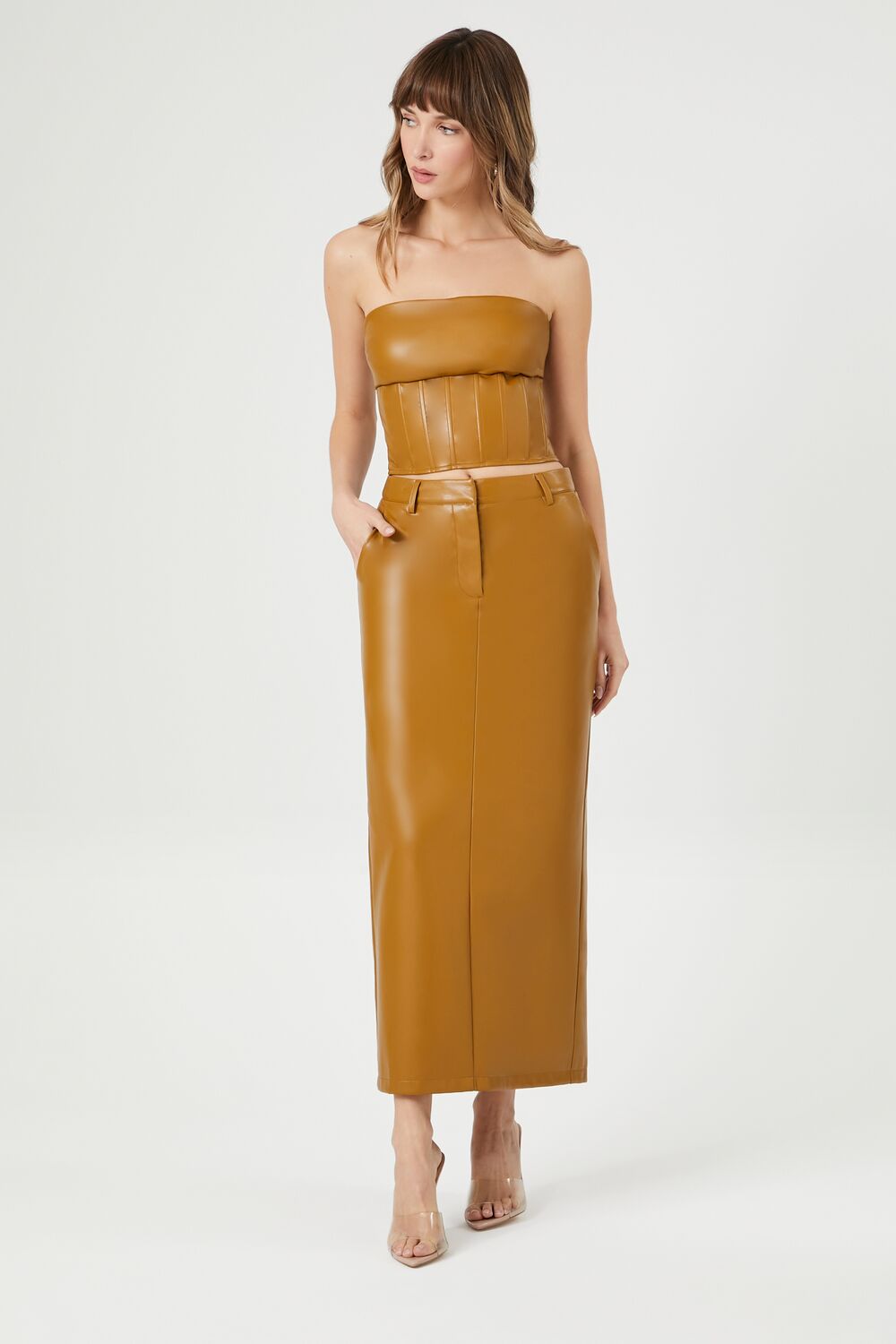 Faux Leather Cropped Tube Top - Image 9