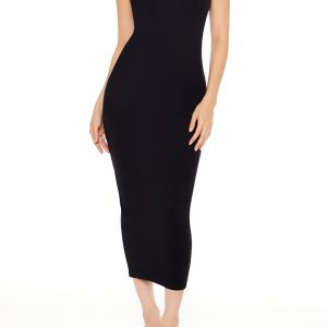 Ribbed Knit Mock Neck Midi Dress