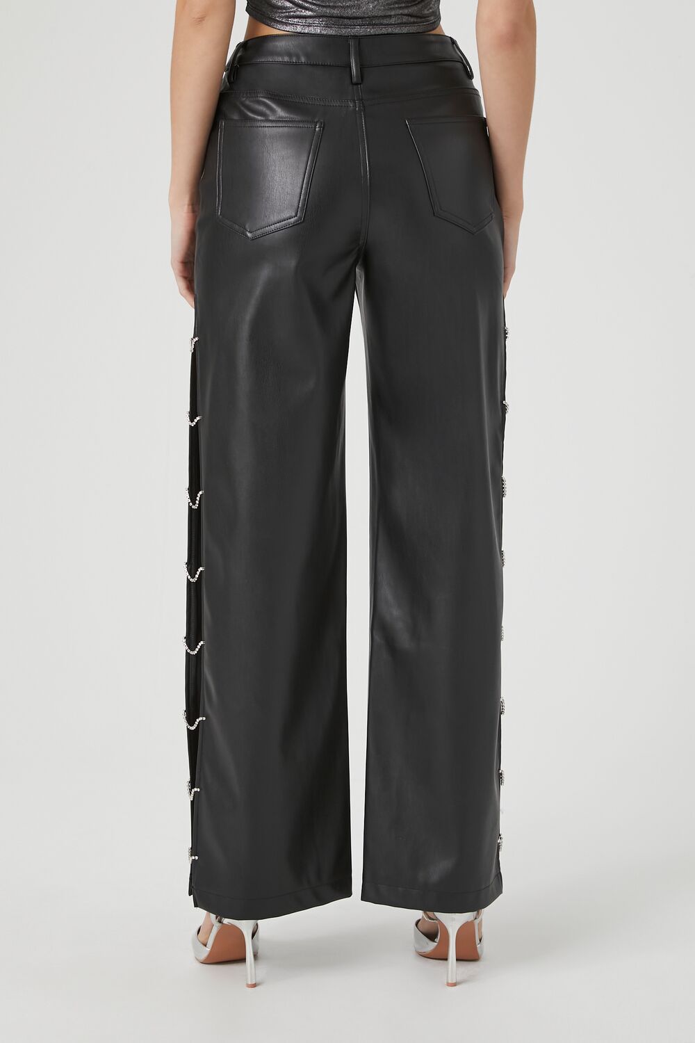 Faux Leather Rhinestone Chain Pants - Image 4