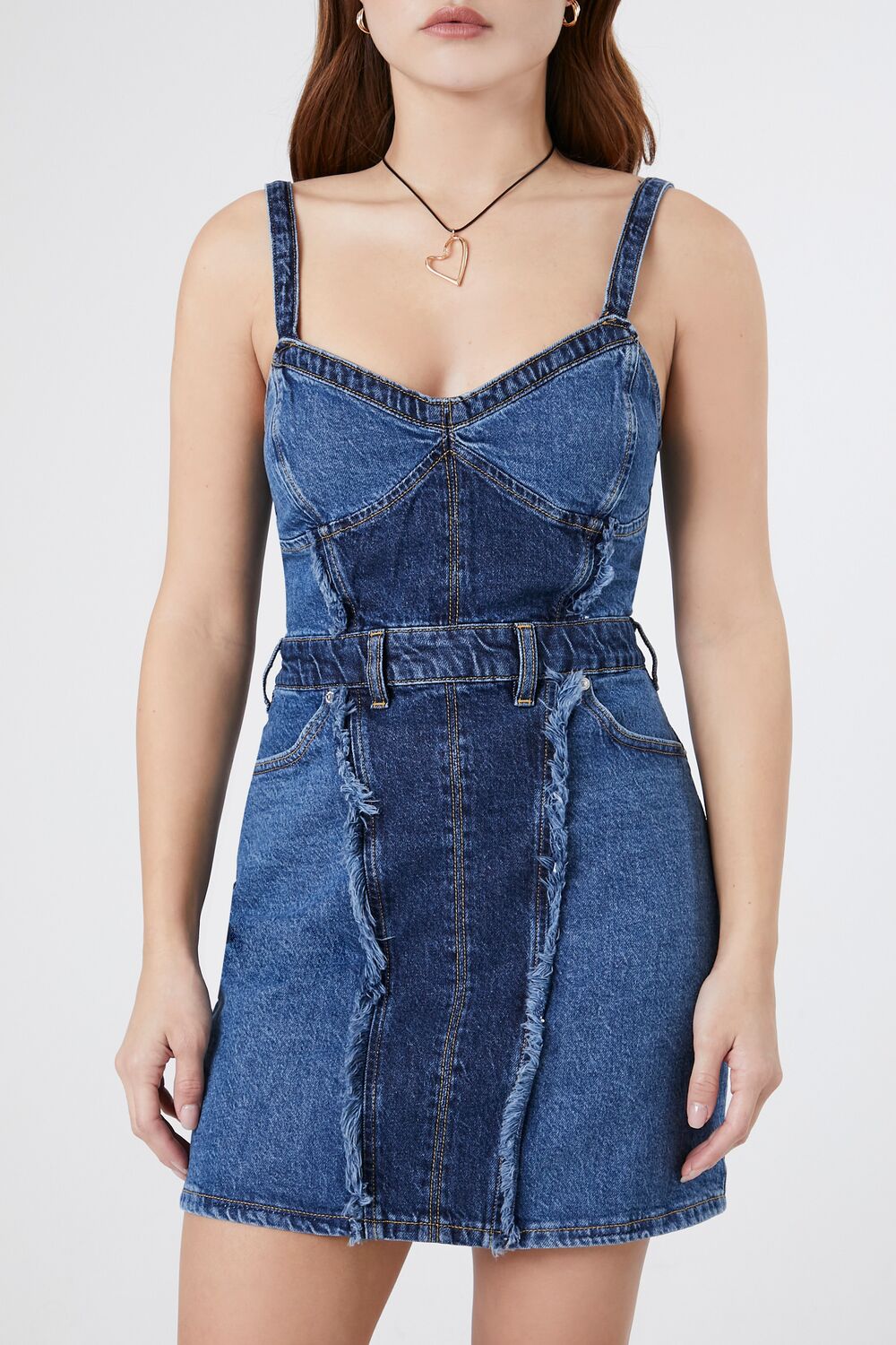 Frayed Colorblock Denim Dress - Image 4