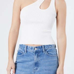 Sweater-Knit One-Shoulder Crop Top