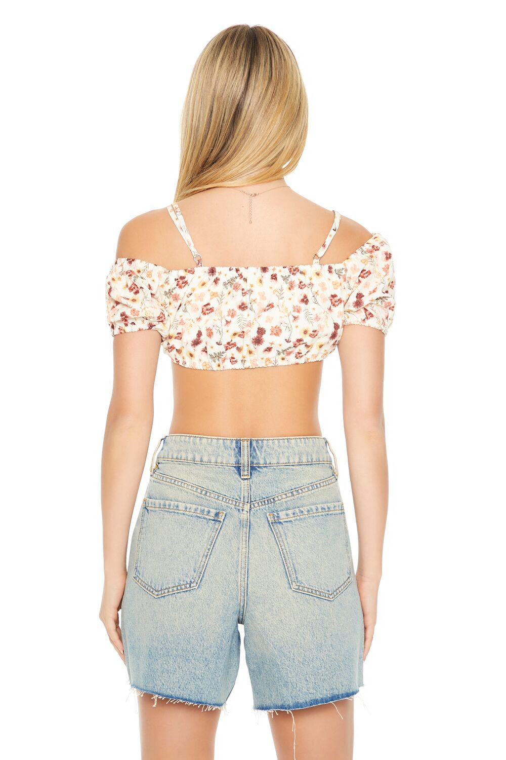 Floral Print Open-Shoulder Crop Top - Image 3