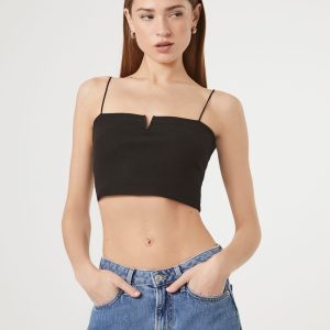 Notched Rib-Knit Cropped Cami