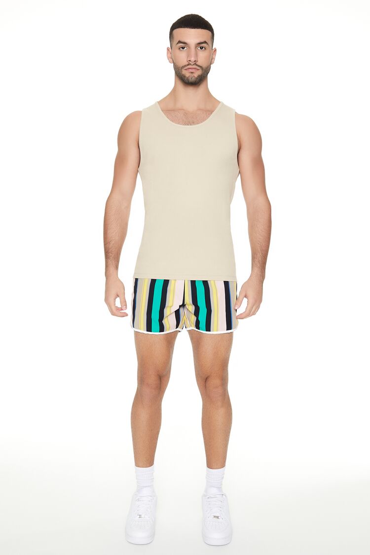 Striped Drawstring Short Inseam Swim Trunks - Image 4