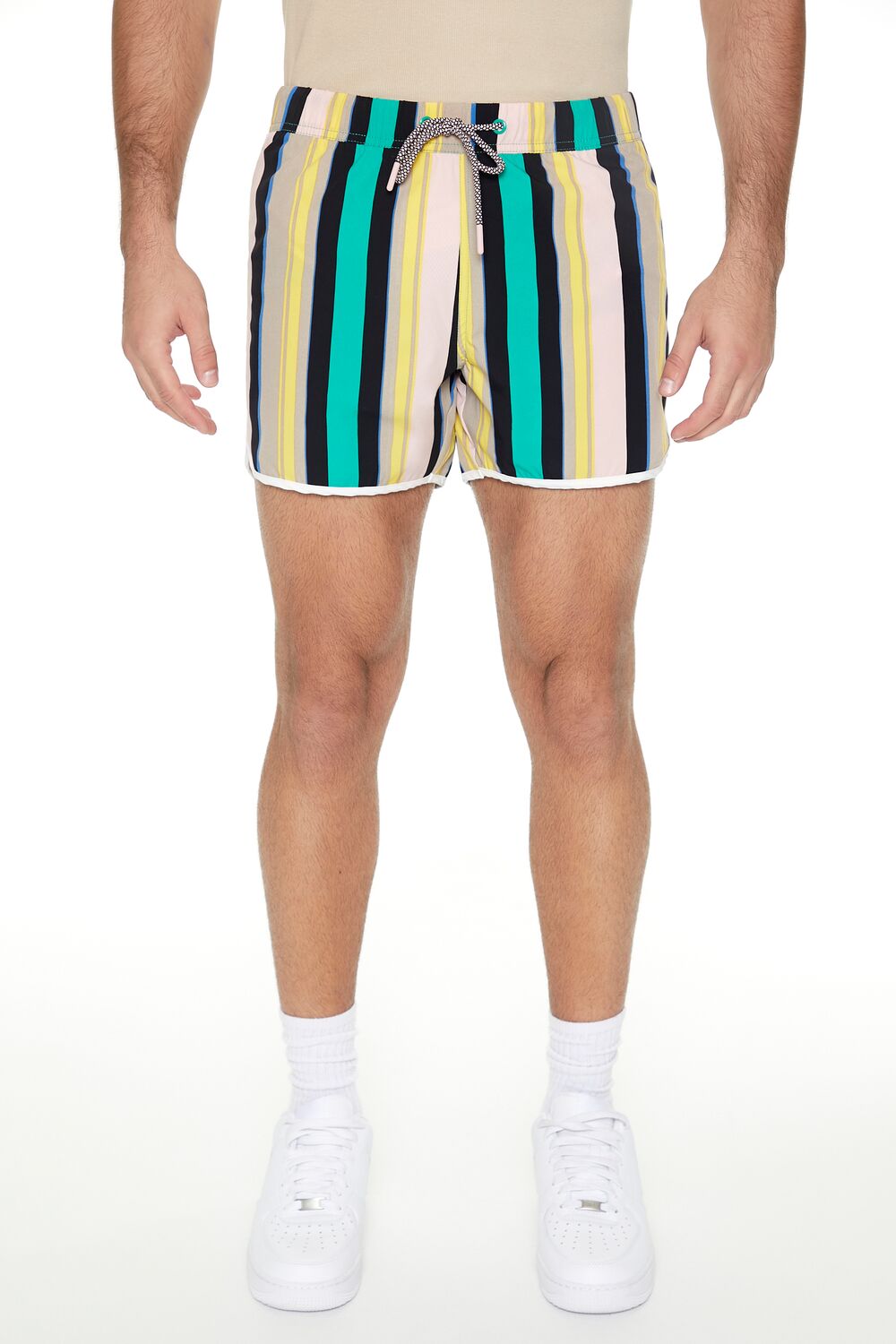 Striped Drawstring Short Inseam Swim Trunks - Image 5
